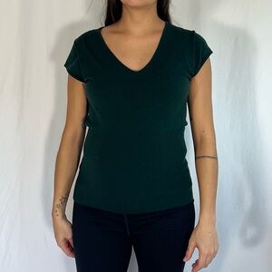 Antonio Melani V Neck Forest Green Knit Short Sleeve Sweater Top